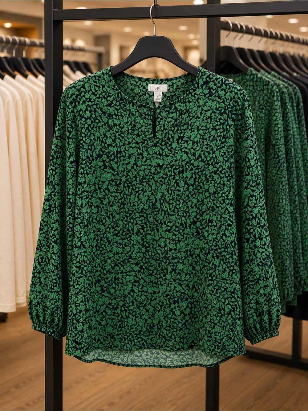 J. Jill Green and Black Floral-Print Tunic Top